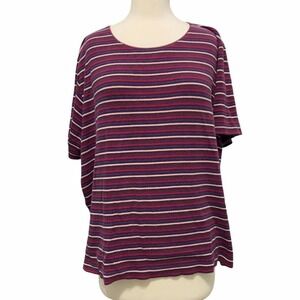 White Stag Woman Striped T Shirt Top Stretch Short Sleeve Purple‎ Plus Size 26